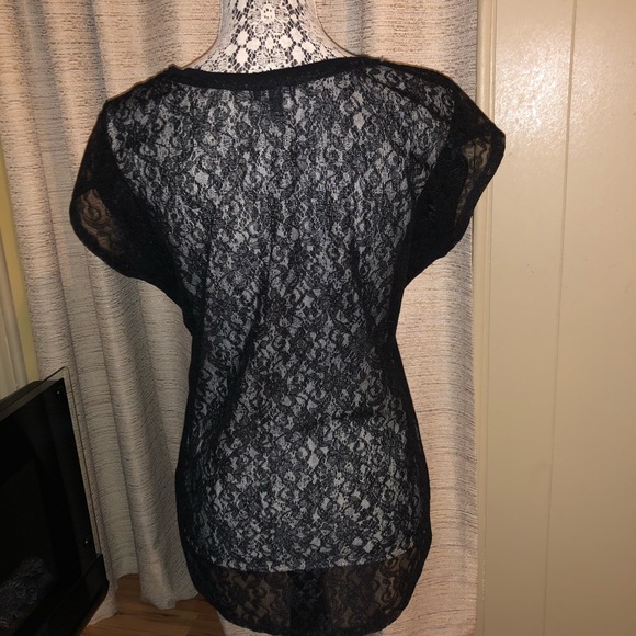 Express Black and Gold Lace Back Dress Top - Picture 2 of 3